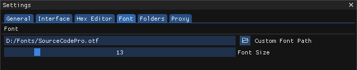 A cutom font being selected in the Settings interface