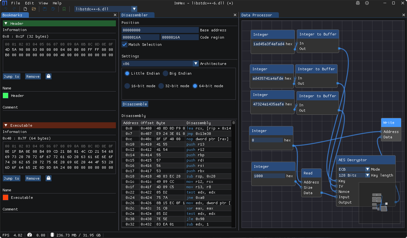 ImHex data processing workspace