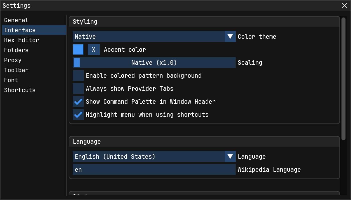 The Settings Window