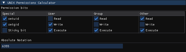 Unix permissions calculator